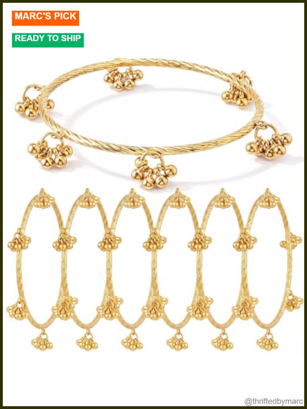 6 Pcs Indian Ghungroo Latkan Bangle Set Women Gold Plated Bell Charm